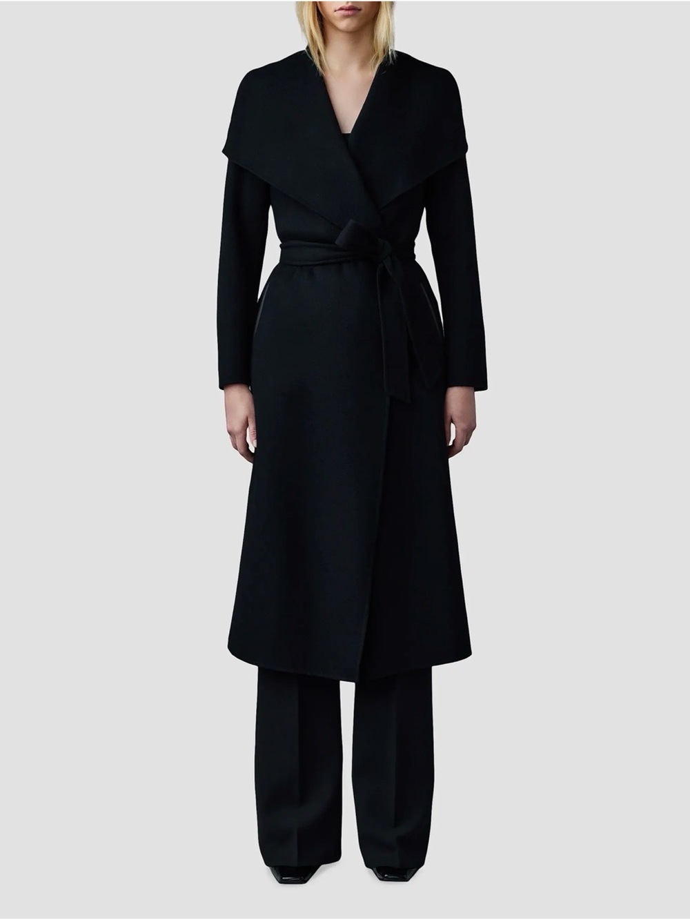 Mackage MAI Black Long Belted Wrap Coat XS like new